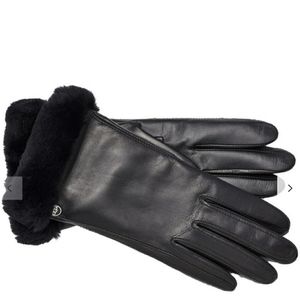 Ugg Shorty Shearling-Cuff Leather Tech Gloves